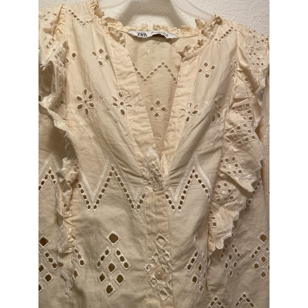 Zara Cream Eyelet Ruffle Blouse - Picture 8 of 12
